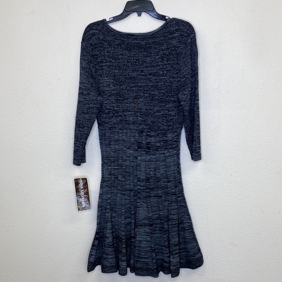 Nina Leonard Black & Grey Pleated Scoop Neck Sweater Dress XL NWT - Picture 5 of 13